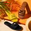 Yellow, brown and black simple summer breathable flat sandals for women Specification image
